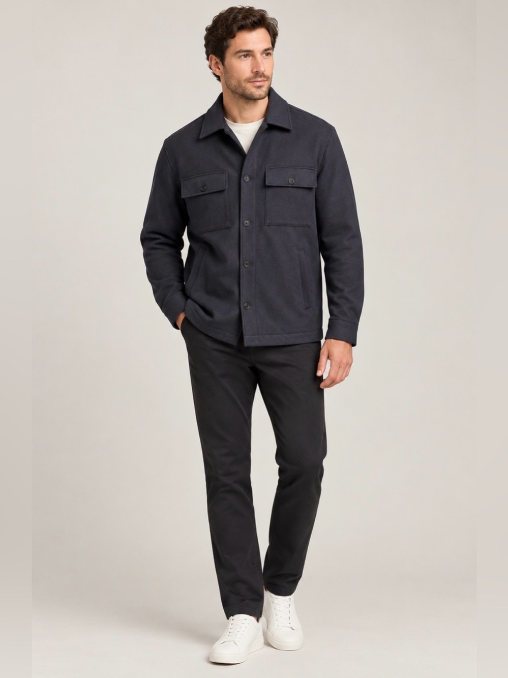 Men's R&W Navy Button-Up Shirt Jacket Sz L